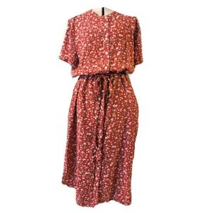 LOFT Red Floral Midi Dress